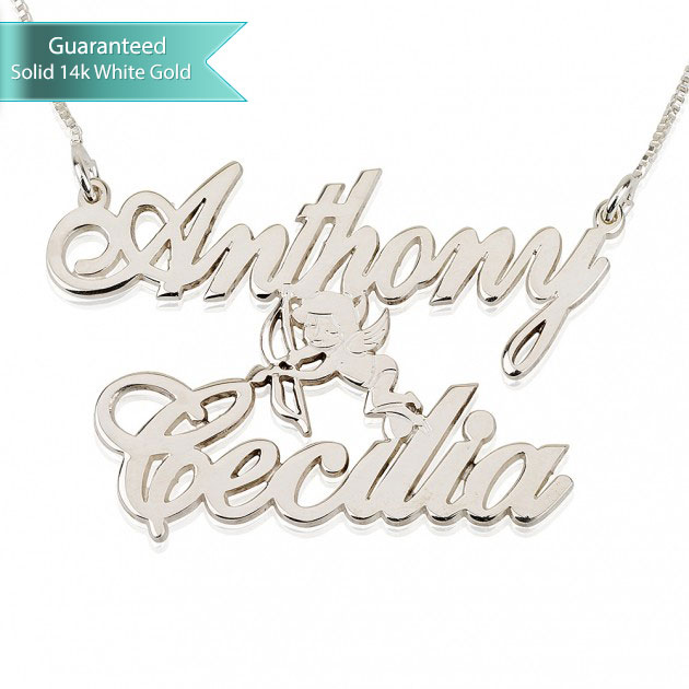 White Gold Two Allegro Name Necklaces with Cupid Custom Personalized ...