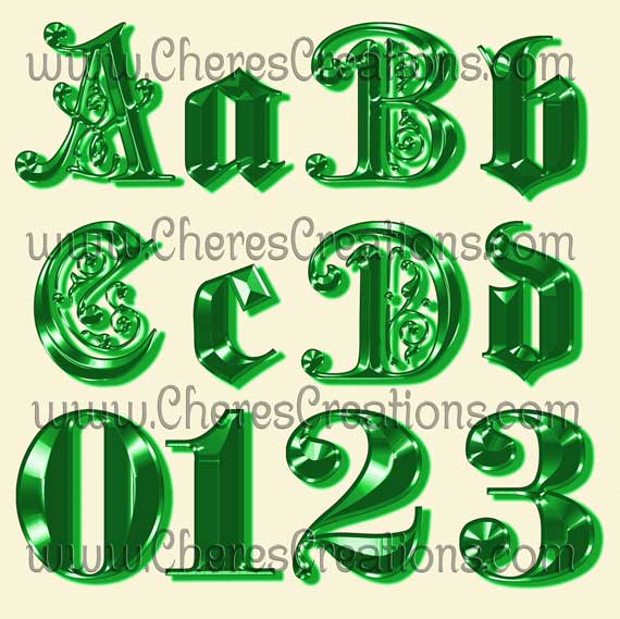 Fancy Alphabet In Five Colors Free Numbers | Chere's Creations